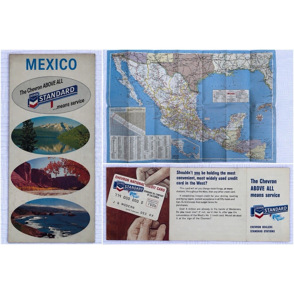 Vintage 1966 Chevron Standard Mexico Road Map H.M. Gousha Gas Station Travel
